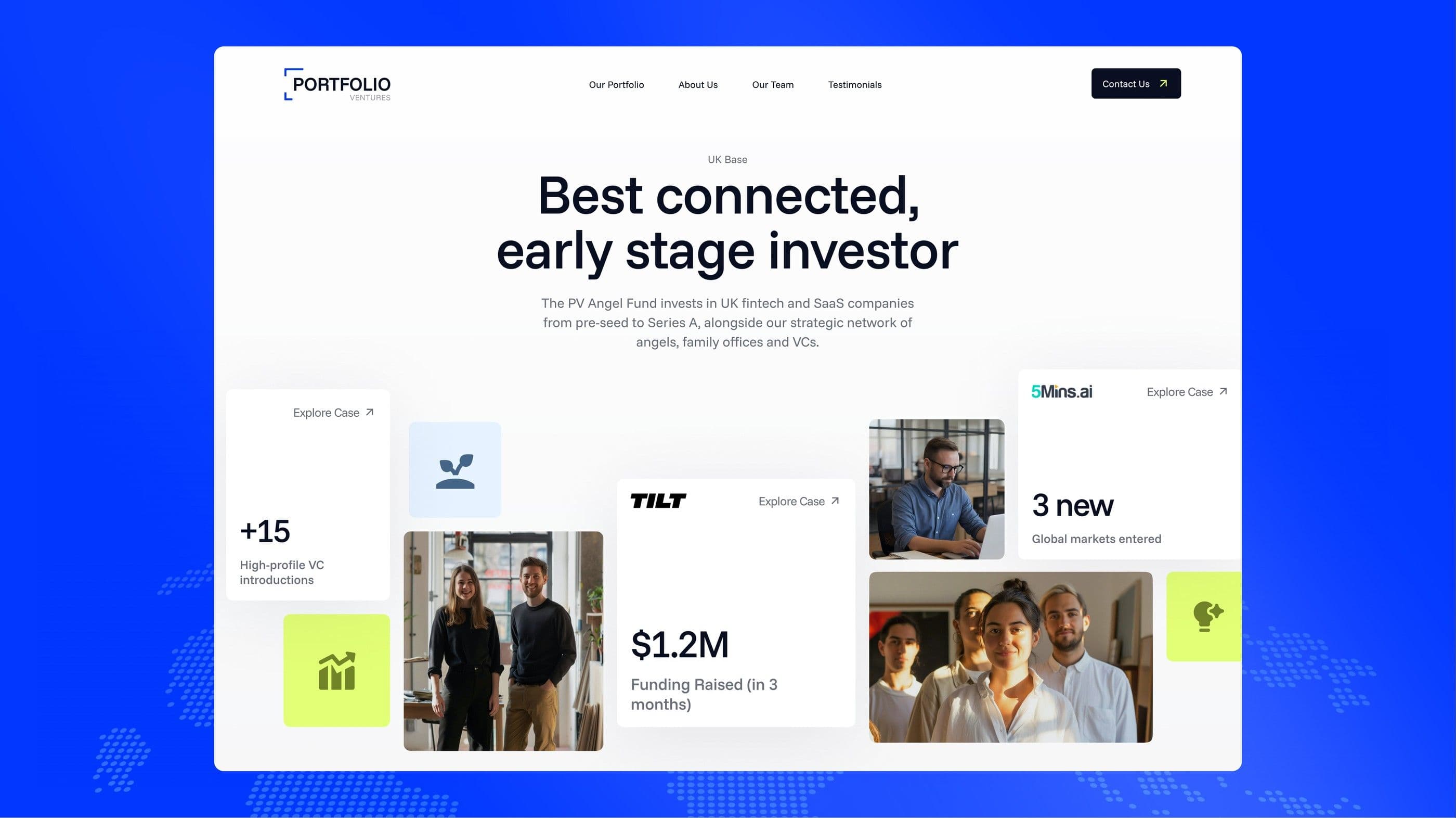 The Portfolio Ventures home page, Best connected, early stage investor