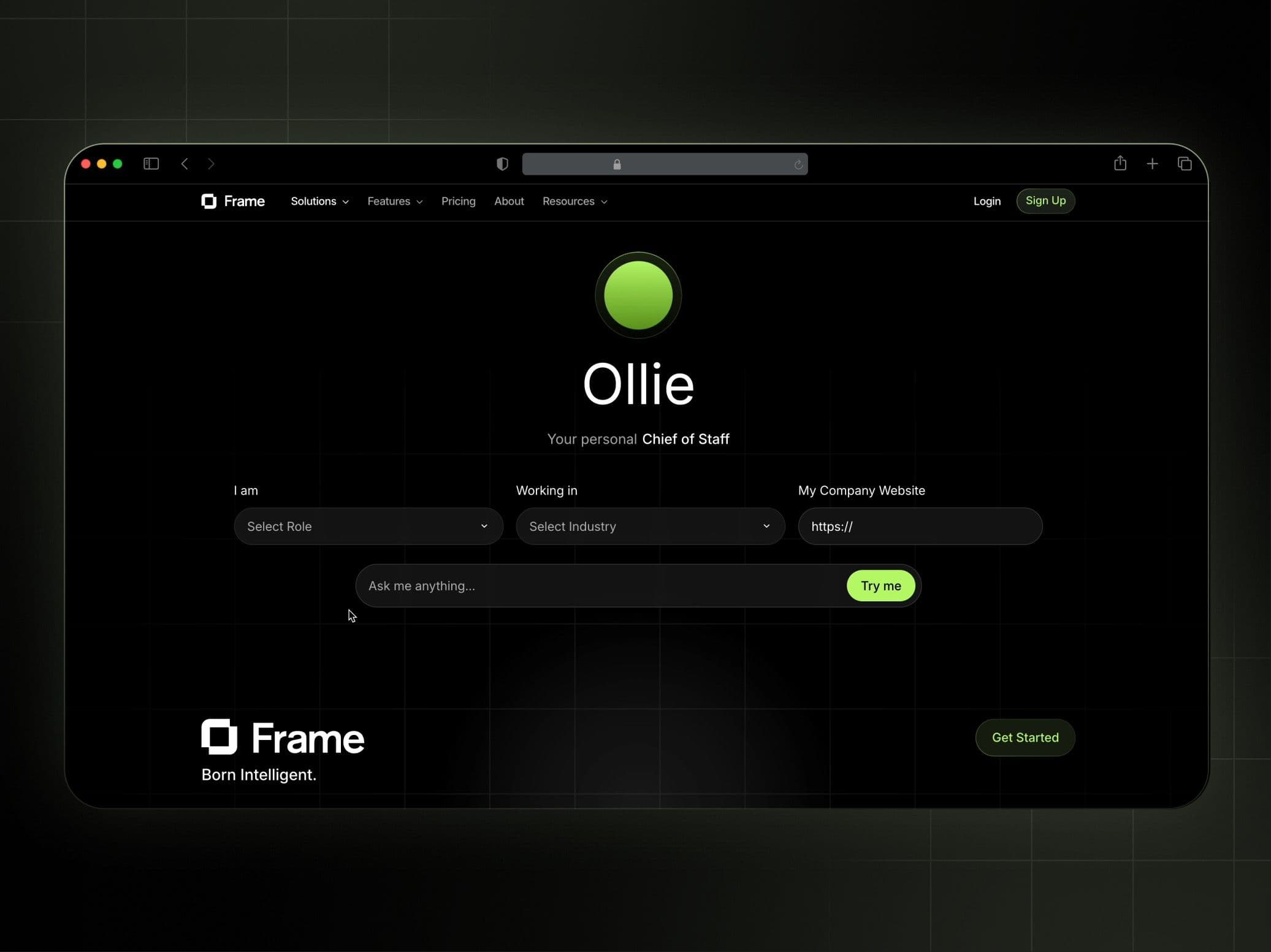 Ollie, the personal-agent demo, running live in the browser