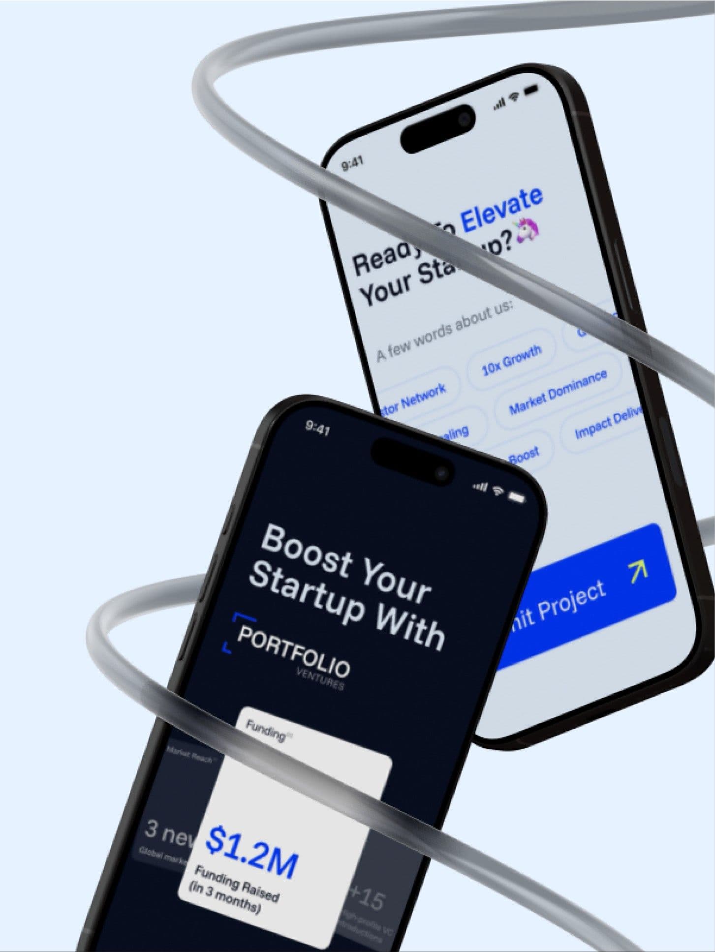 The mobile site in two phones, Boost Your Startup With Portfolio