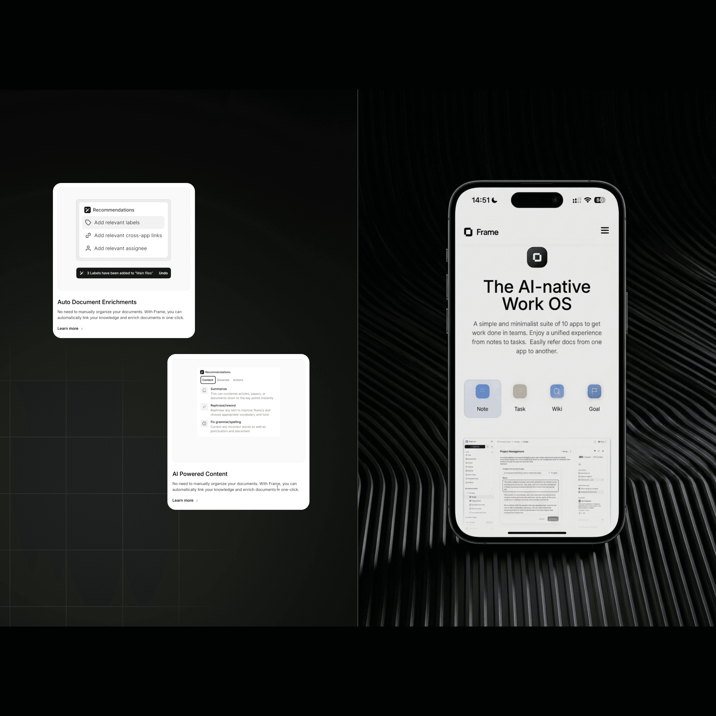Frame — product UI