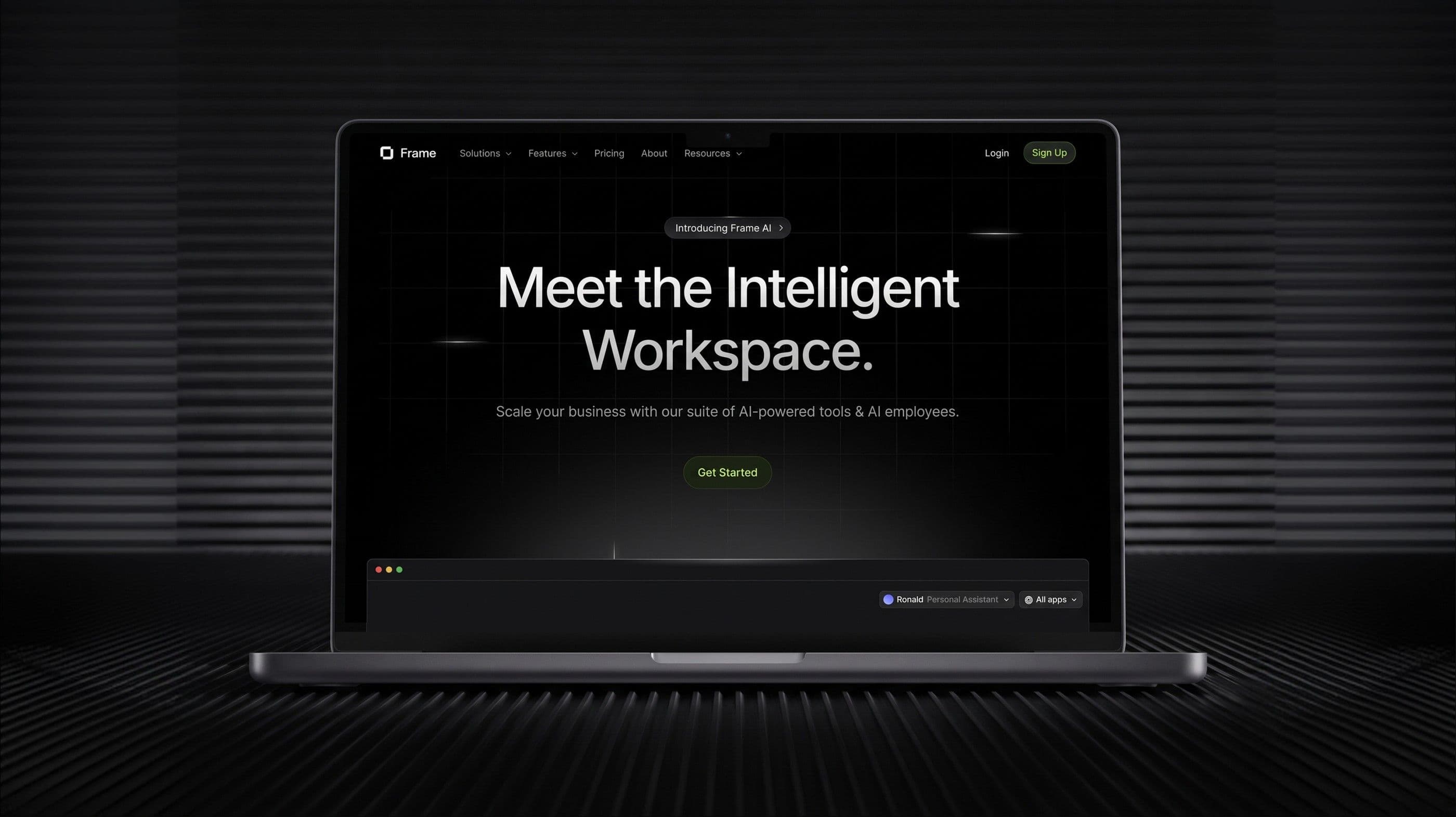 The Frame home page on a laptop, Meet the Intelligent Workspace