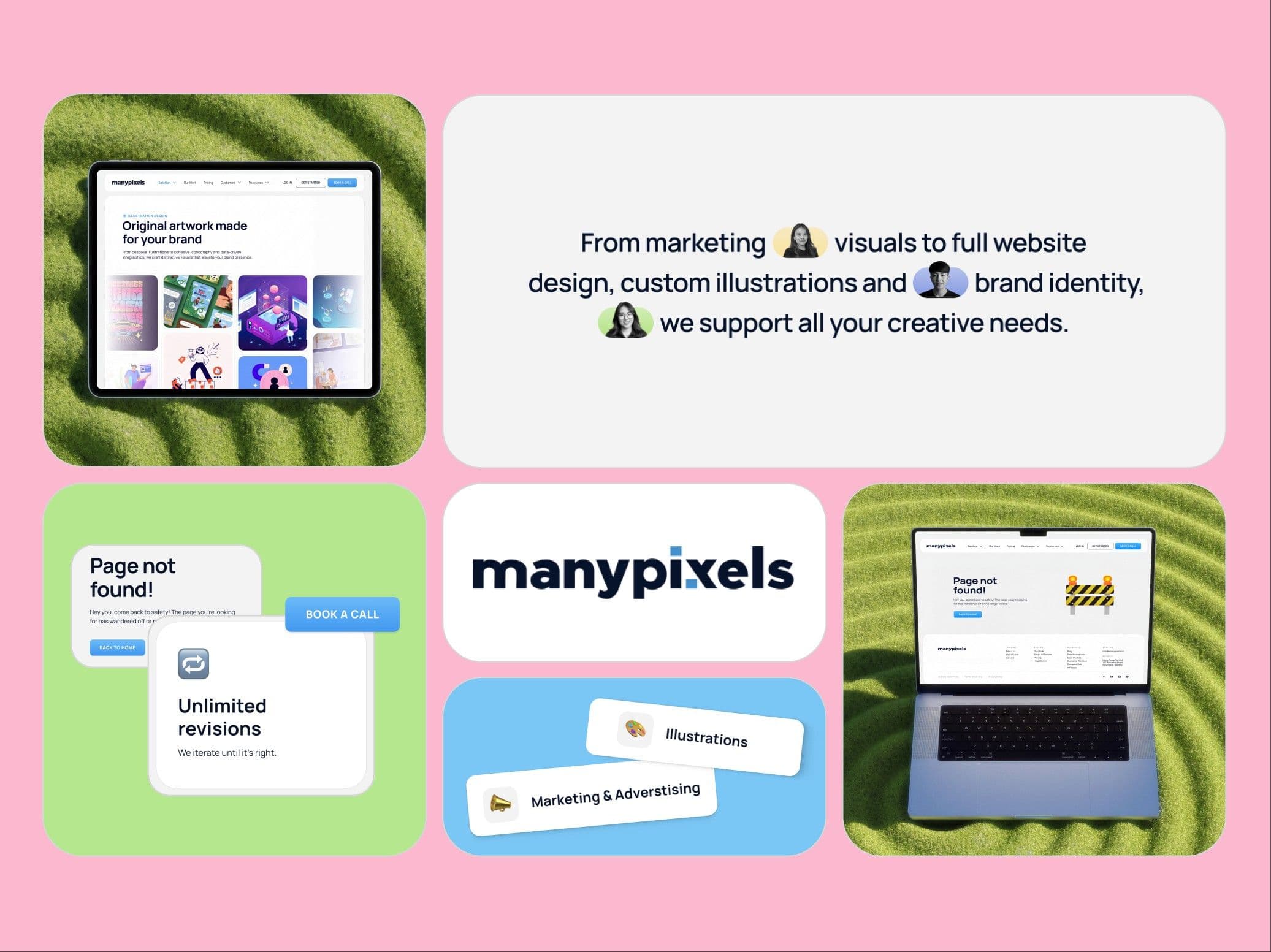 A spread of manypixels marketing work
