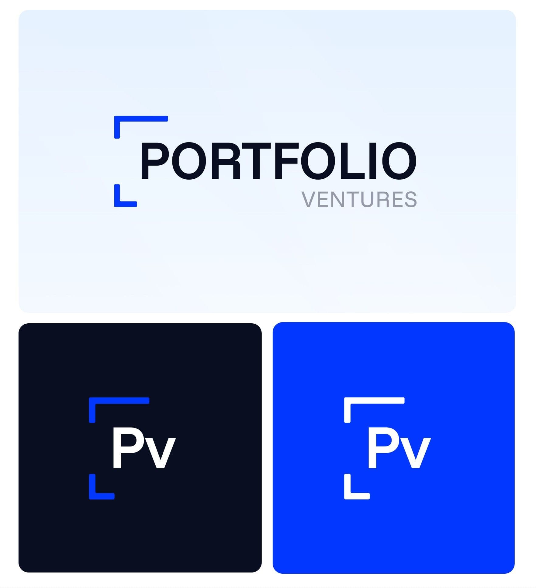 The wordmark and the Pv monogram, in navy and blue